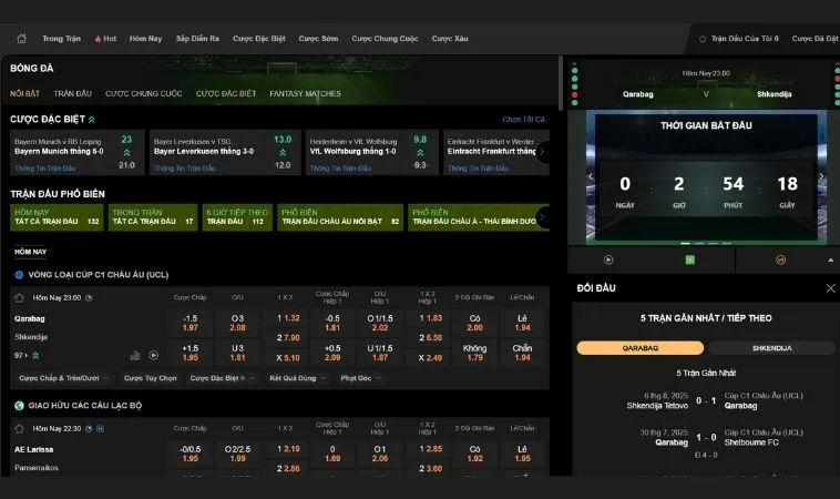 Giao diện cá cược kèo bóng đá 188Bet