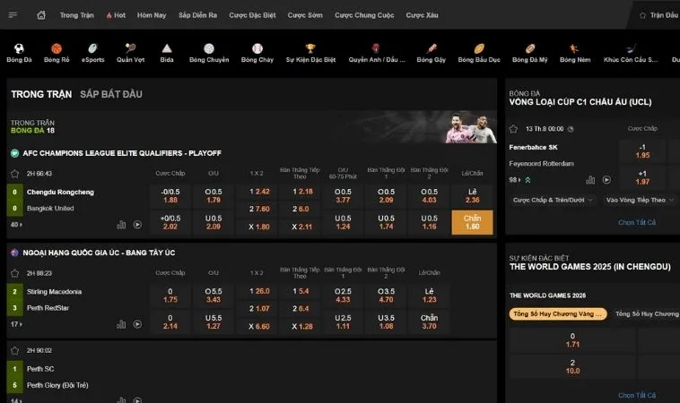 Sảnh thể thao 188Bet thiết kế giao diện cược chuyên nghiệp