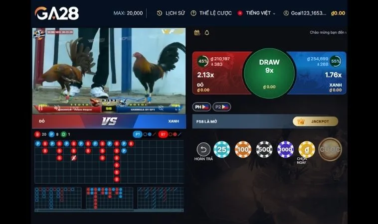 Bật Mí Cách Chơi Đá Gà GA28 Tại 188Bet Từ Các Cao Thủ Hàng Đầu 2 Giao diện cá cược Đá Gà GA28 Tại 188Bet