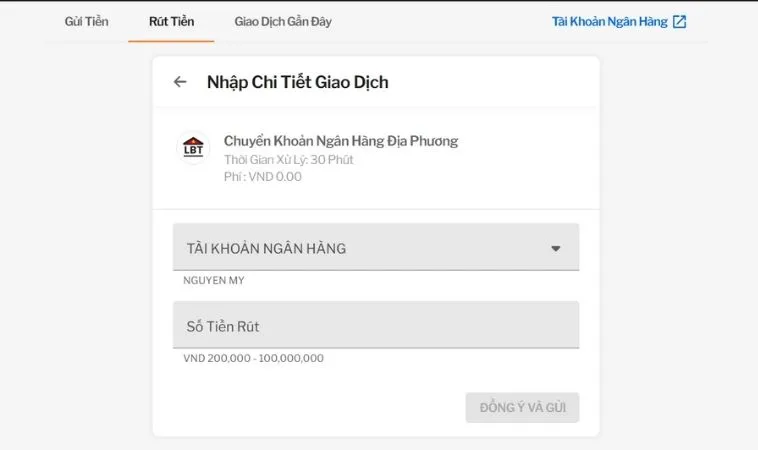 Giao diện rút tiền 188Bet