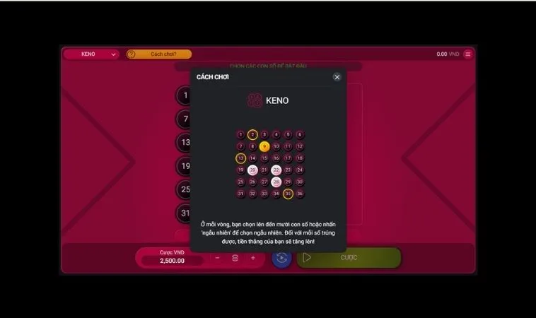 Cách chơi game nhanh Keno tại 188Bet