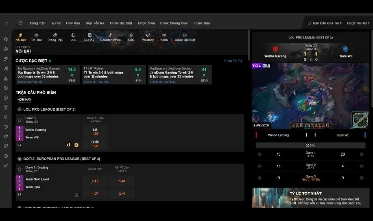 Bảng kèo Thể Thao Điện Tử Tại 188Bet